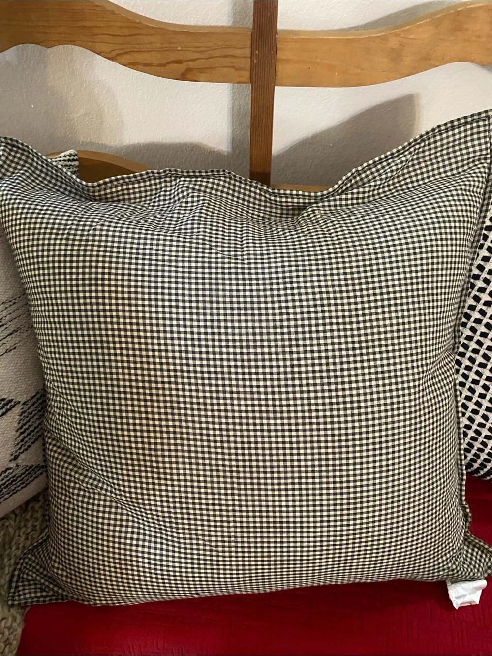 Pottery Barn Sawyer Quilted Patchwork Reversible Black & Cream/Gingham Sham NEW
